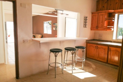 Kitchen with view to the living area