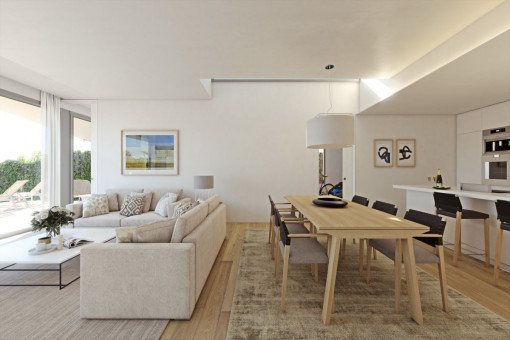 Bright living and dining area