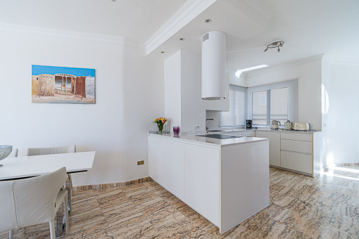 Open kitchen and dining area