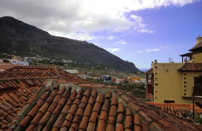 Wonderful view from the roof terrace of the mountainous landscape and the sea